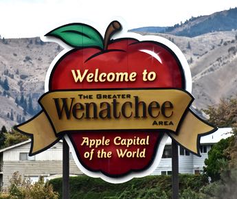 Wenatchee city sign, welcome to Wenatchee, the apple capital of the world 