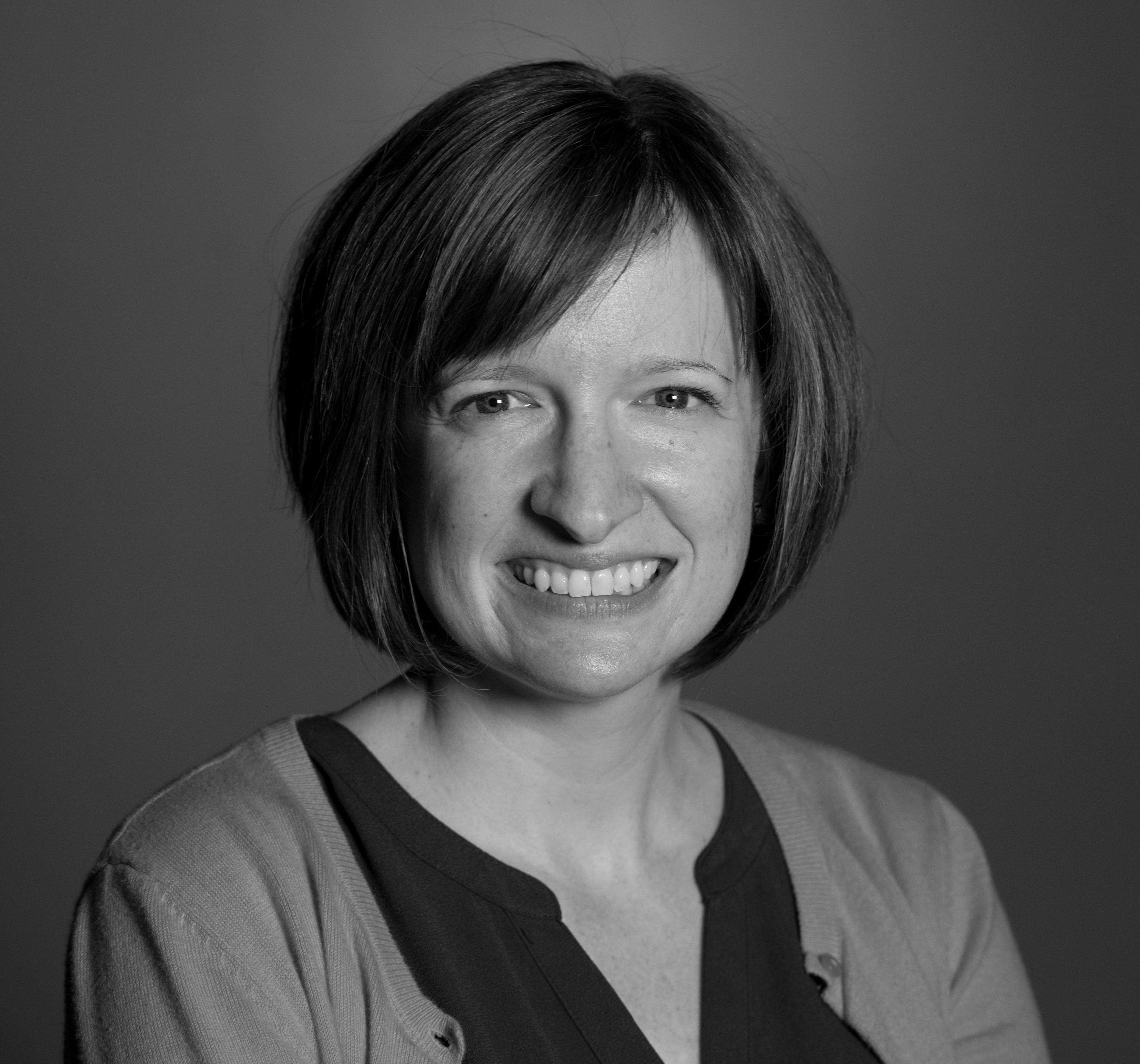 Black and white photo of female.