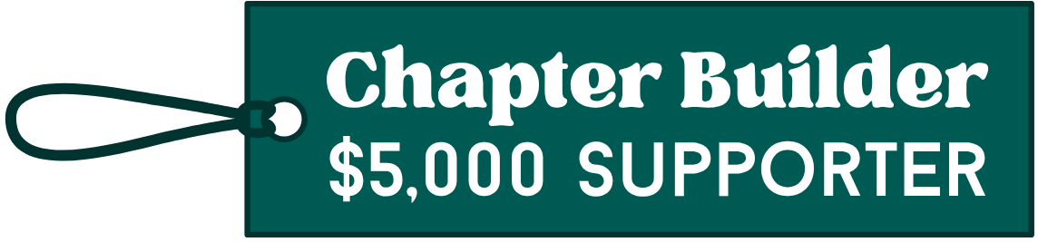 Bookmark with "Chapter Builder, $5,000 Supporter" on the front