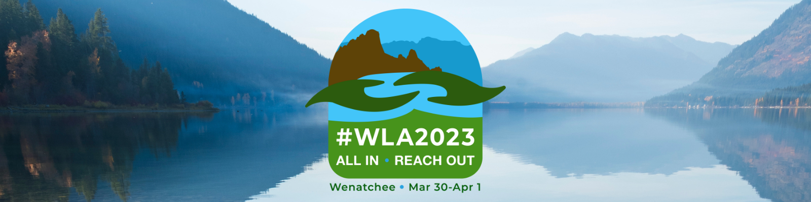 The WLA2023 logo set against the image of a lake